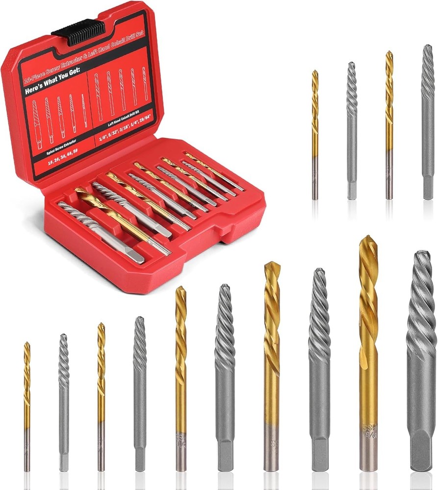 14-Piece Left Hand Drill Bit Set for Effortless Broken Bolt Extraction