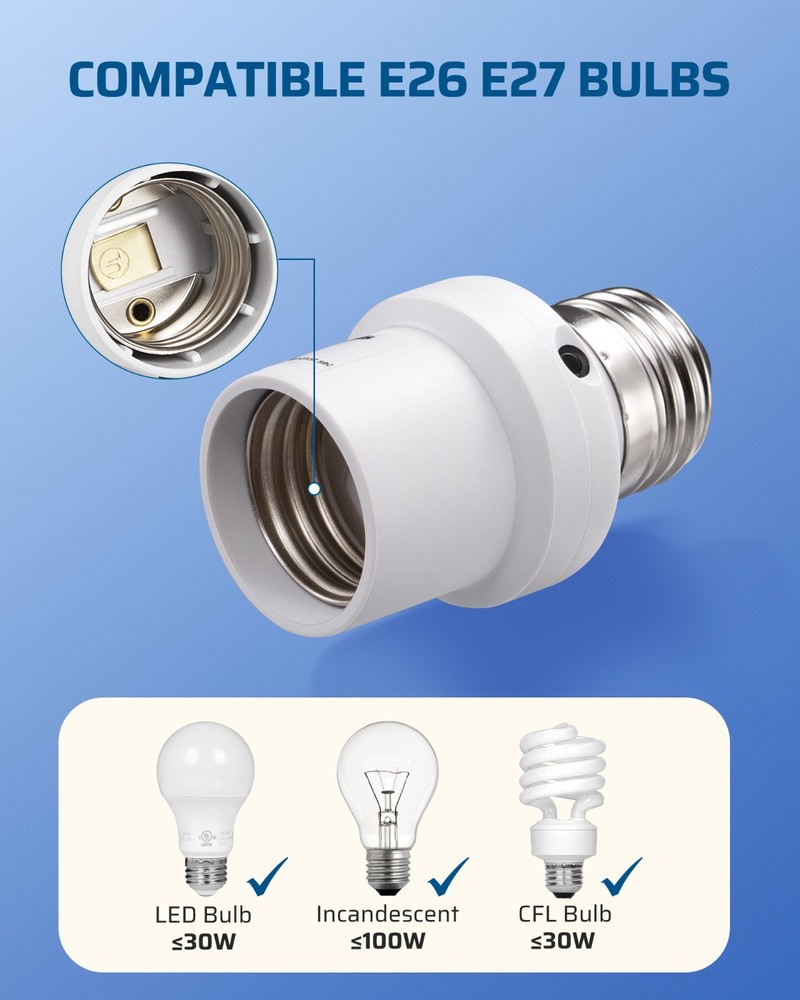 DEWENWILS Light Sensor Socket, E26/E27 Socket Adapter, Automatic Dusk to Dawn