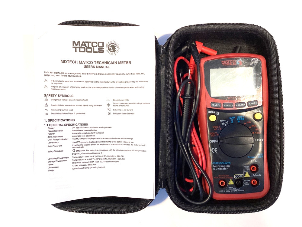 Matco Tools MDTECH Auto Ranging Digital Multi Meter Kit Leads Pouch Manual NICE