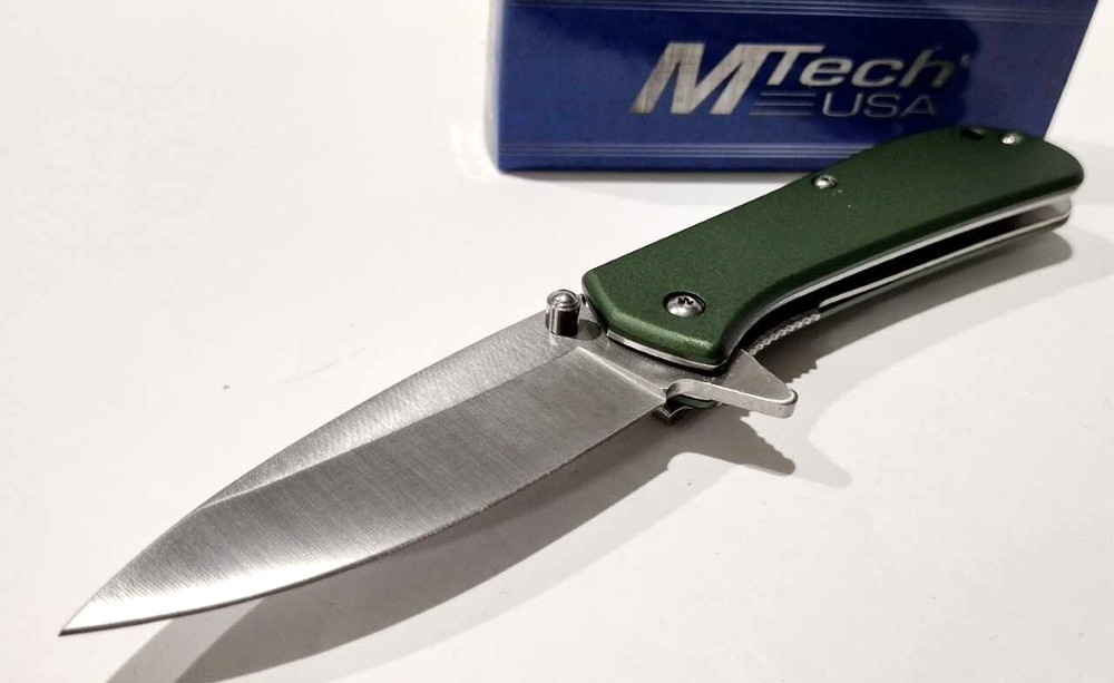 M-TECH Amplitude Green Drop Point Spring Open Assisted Folding Pocket Knife A/O