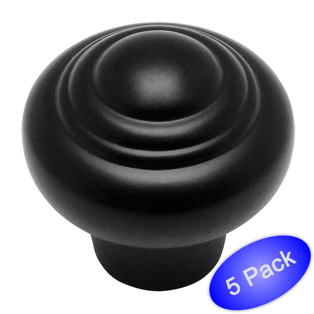 *5 Pack* Cosmas Cabinet Hardware Flat / Matte Black Round Knobs #4582FB