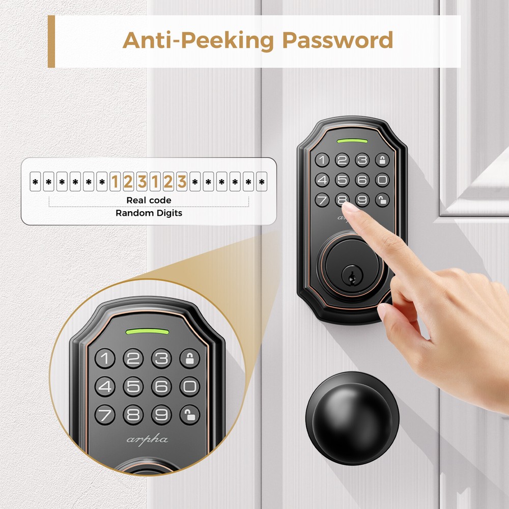 ARPHA Smart Door Lock 100Code AntiPeeping Password Keypad Deadbolt Keyless Entry