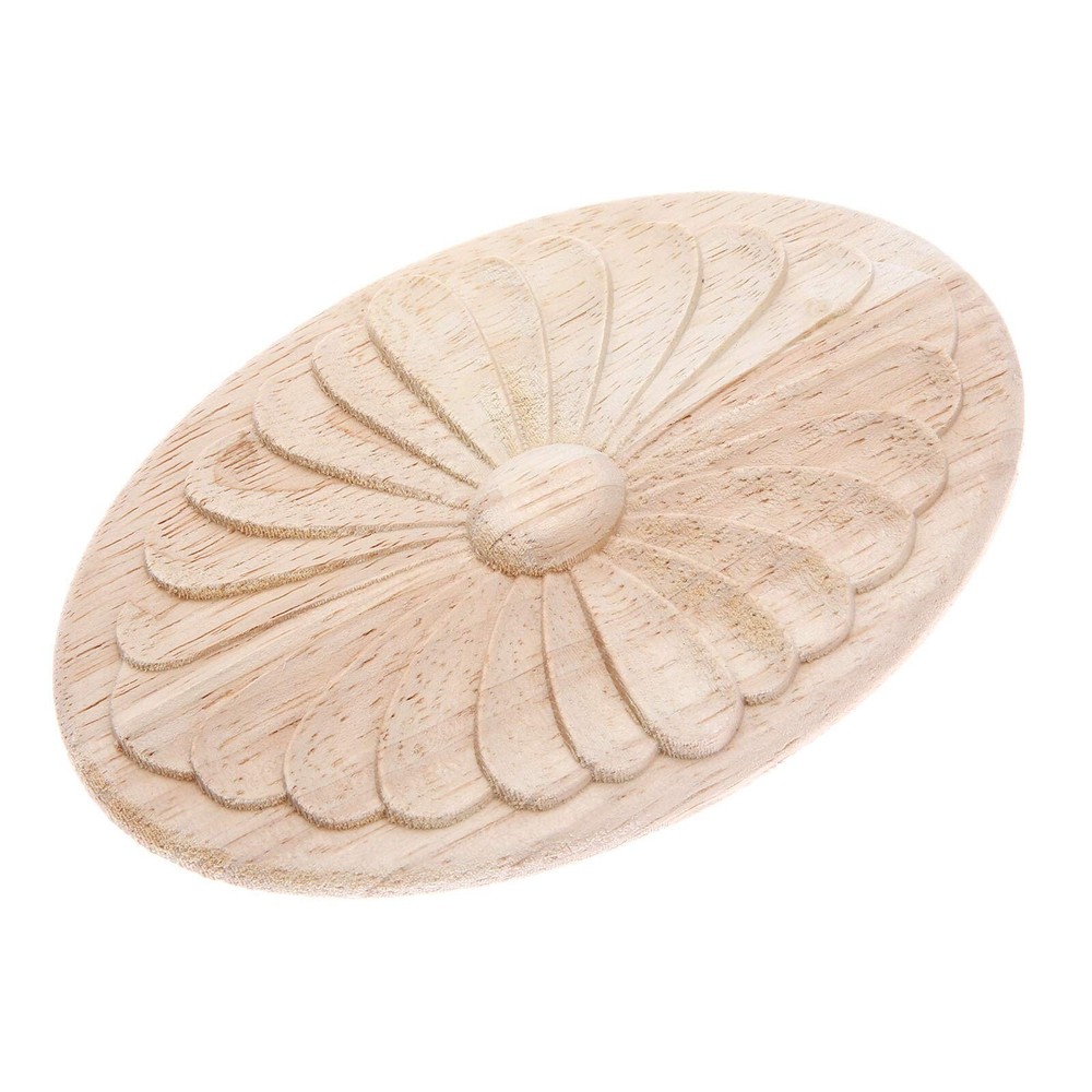 MUXSAM 1Pc Simple Unpainted Solid Wood Carved Oval Flower Pattern Door Centra...