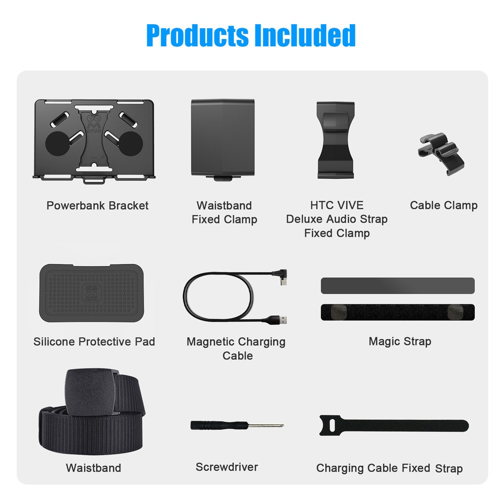 Power Pack Mount Bracket Battery Holder w/ USB Charge Cable Fix set for Quest 2