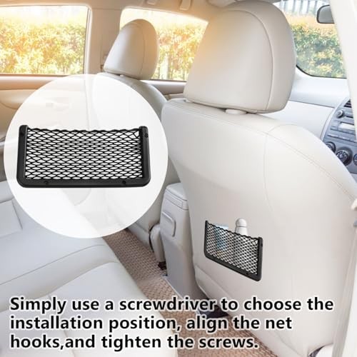 2 PCS Car Net Pocket, ABS Plastic Frame Cargo Net Storage Pockets 9 x 4.3 Inch