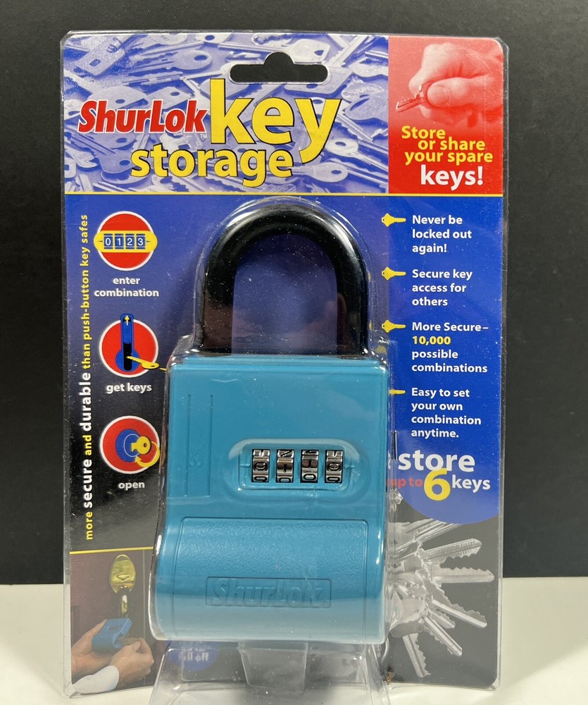 ShurLok SL-100W 4-Dial Numbered Key Storage Combination Lock Box, Blue