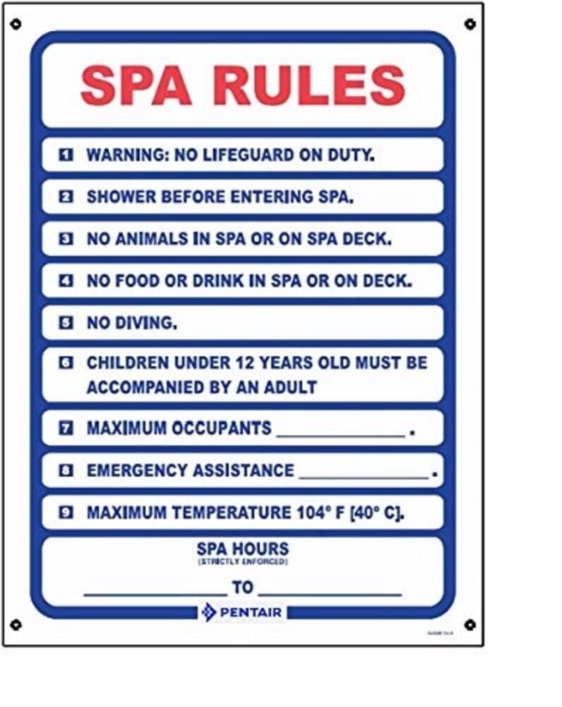 Pentair R230300 Spa Rules Pool Sign