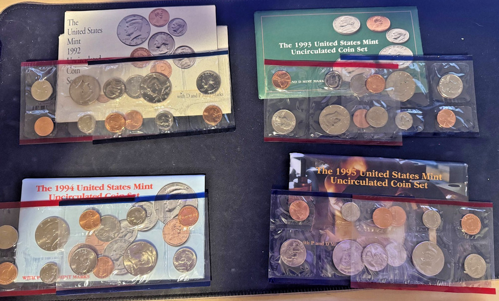 1992-1995 P D US Mint Set Complete  10 coins each year. US Mint Uncirculated