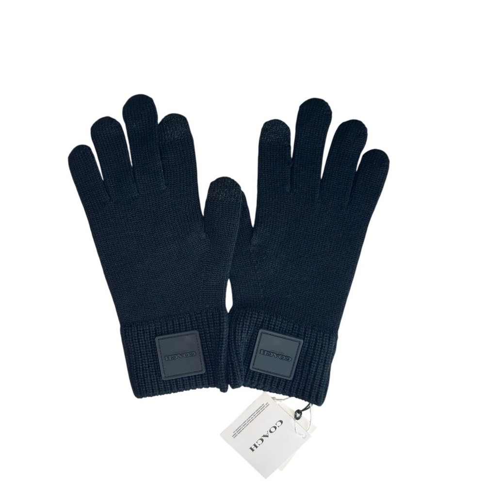 Coach Knit Tech Gloves With Rubber Patch Black S/M