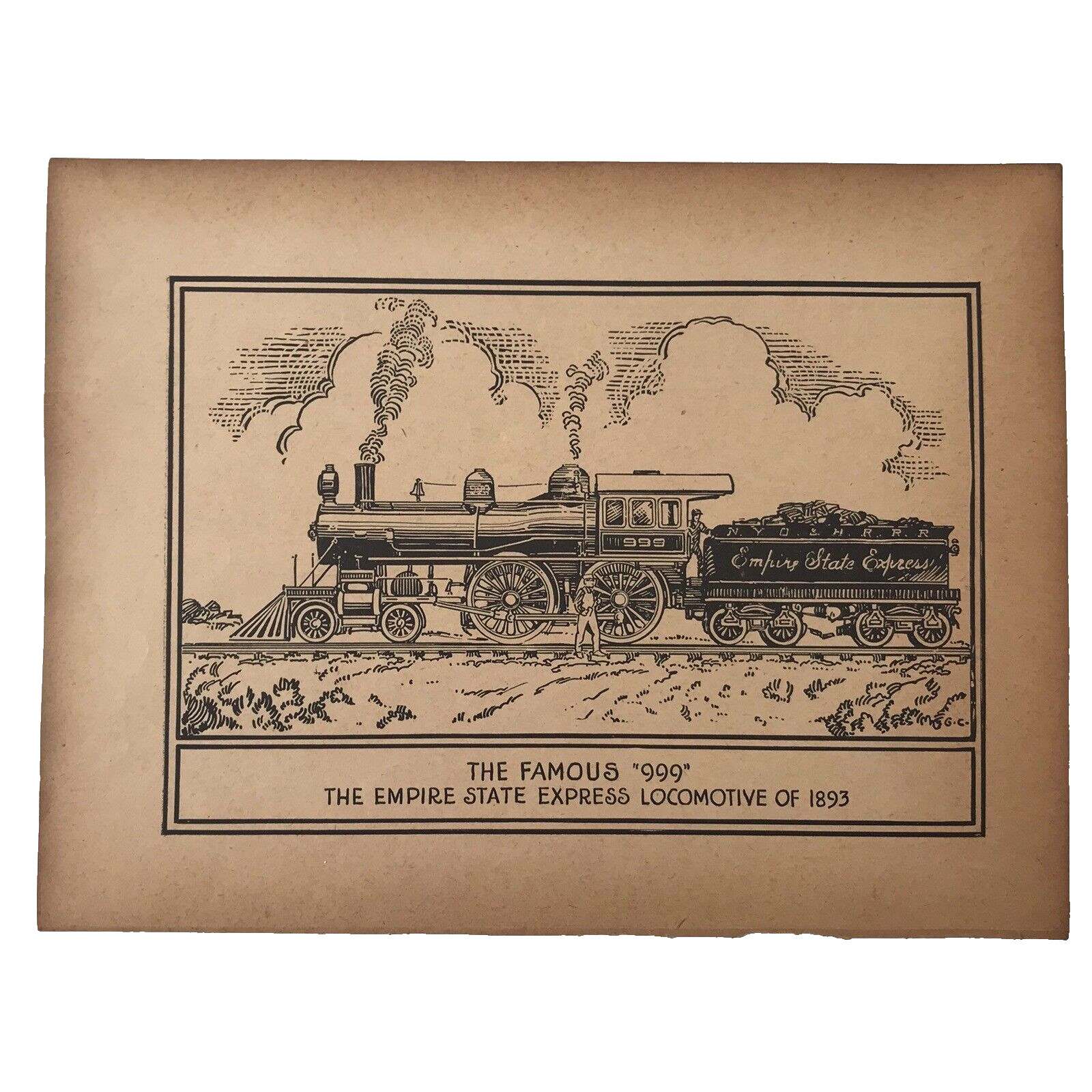 US Railroad Train Engines Early Locomotive 5 Blackline Art Prints 3 pgs Antique