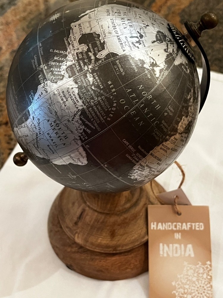 6" World Globe Black & Silver Decorative Desktop Small