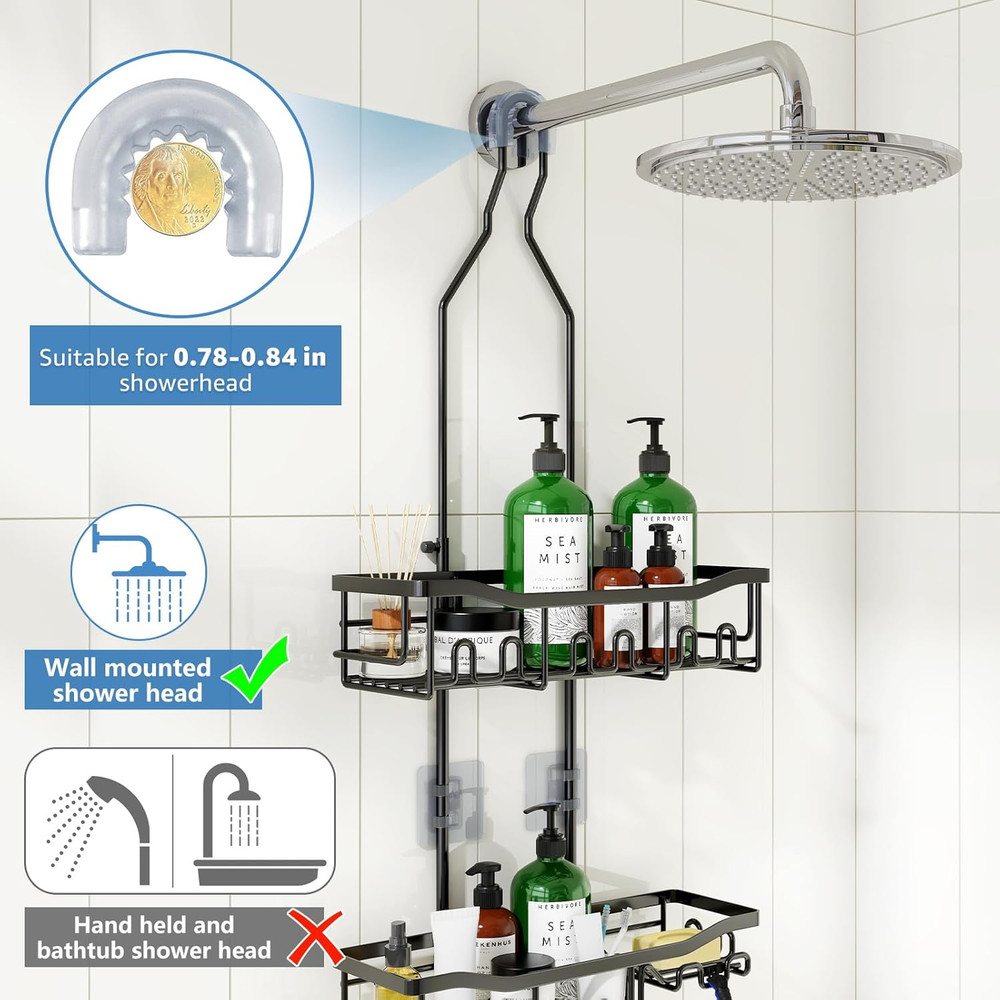 Shower Organizer Hanging Rustproof Caddy With Hooks Extended Large Storage