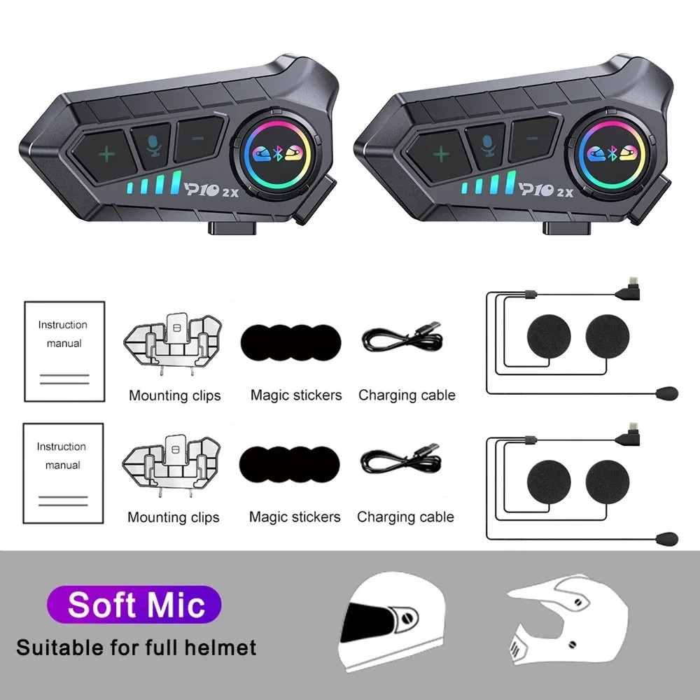 2pcs Motorcycle Intercom Headset Helmet For 2 Riders intercommunicator 300M