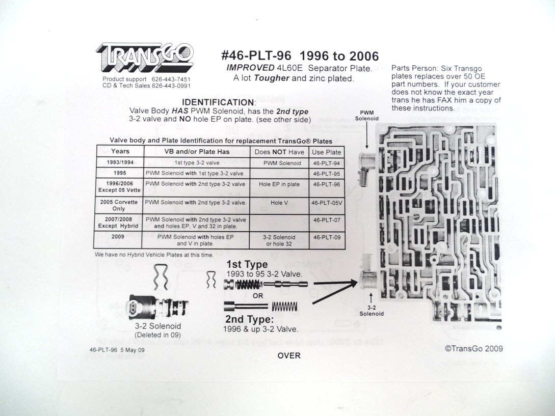 4L60E Transgo Valve Body Plate 1996-2006 Heavy Duty (46-PLT-96)**