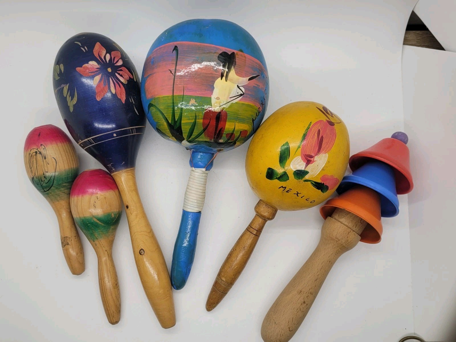 Lot Of Maraca Mexico Hand Painted Gourd Shakers