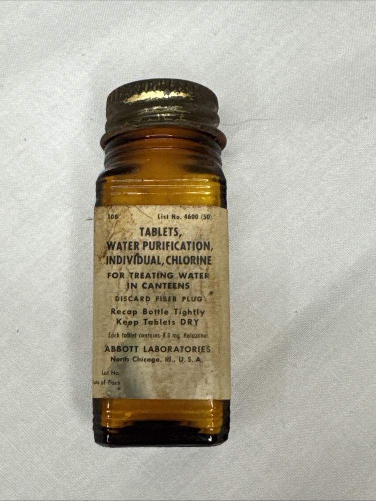 U.S. Army Military G.I. Korean War Water Purification Tablets "Halazone" Vintage