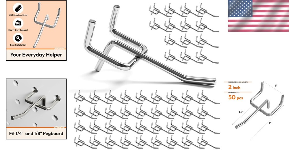 Versatile 50 Pack 2 inch Pegboard Hooks - Ideal for Garage & Workshop Storage