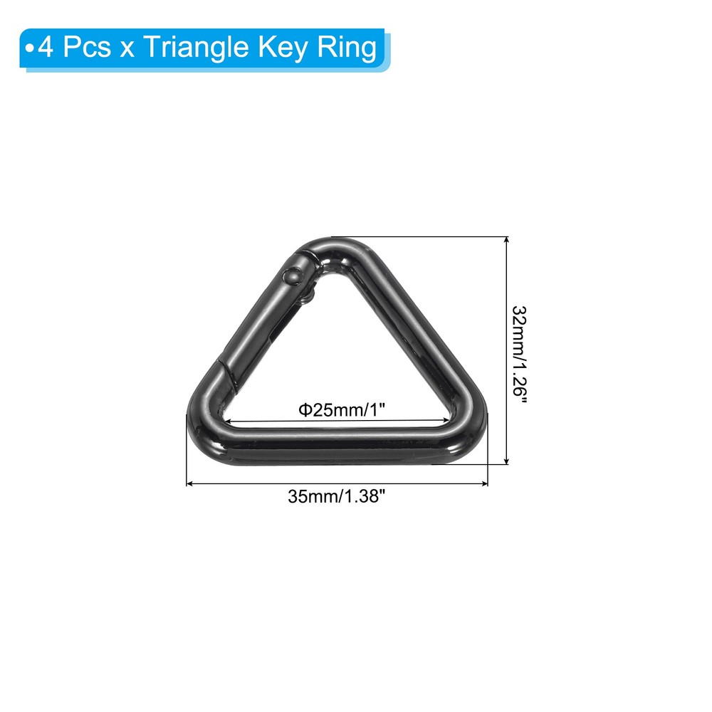 4Pcs 1" Triangle Jump Ring Buckle Spring Snap Clip Trigger Keychain Black