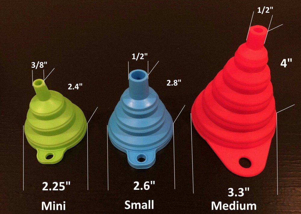 3pc Set Gray Foldable Funnel Silicone Rubber Collapsible Water Liquid Transfer