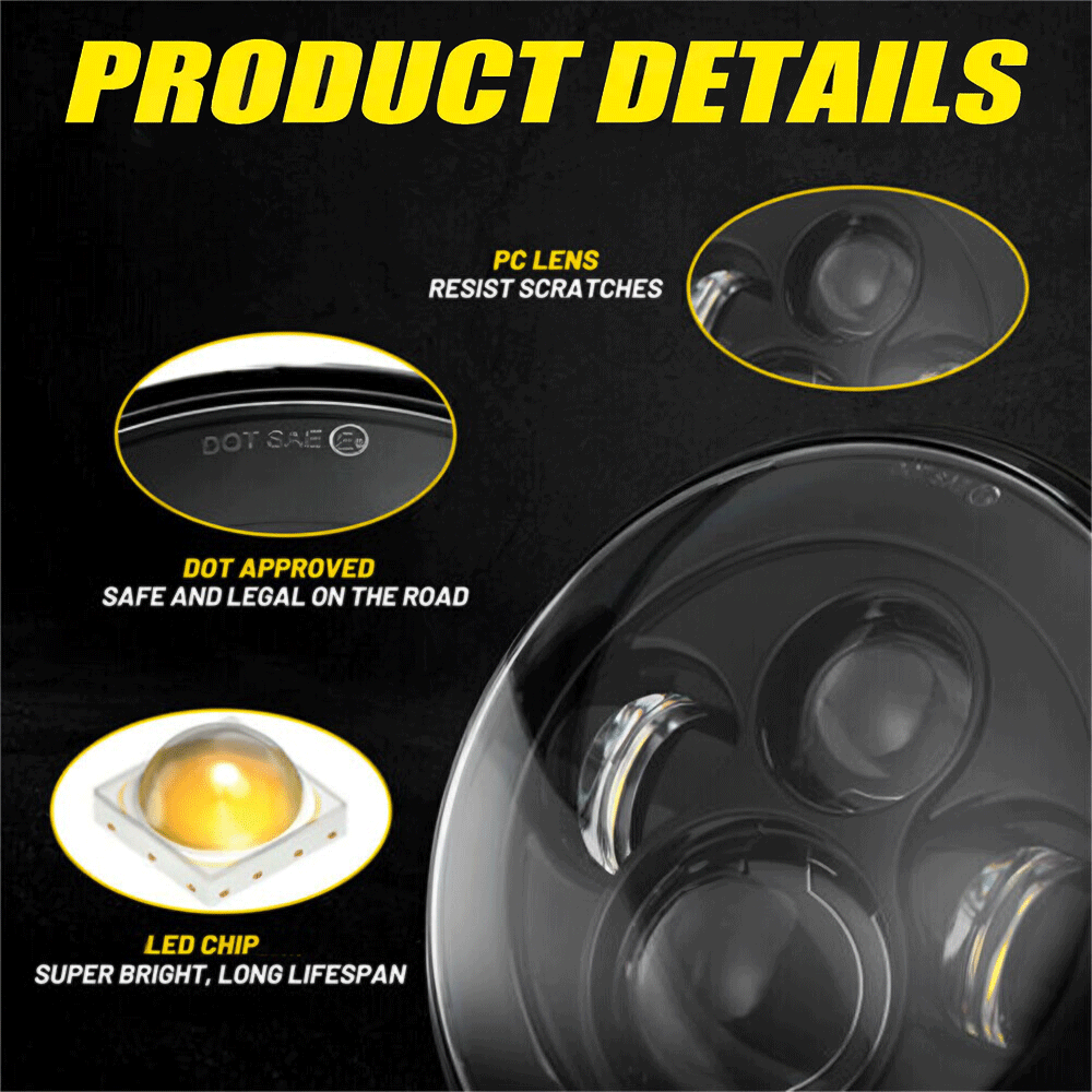 7"inch LED Headlight Projector Hi/Lo Beam for Yamaha V-Star XVS 650 1100 Classic