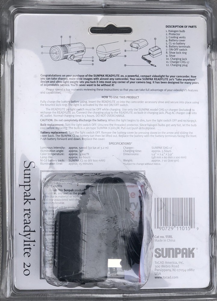 Sunpak Readylite 20 Compact, Lightweight Video Light Camcorder Video Light. 55RL