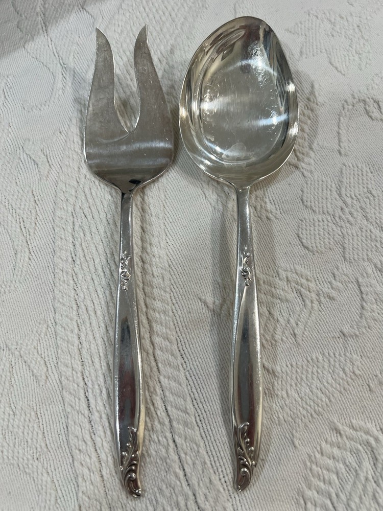 Holmes & Edwards Woodsong 1958 Deep Silver Serving Set Fork & Spoon 9"