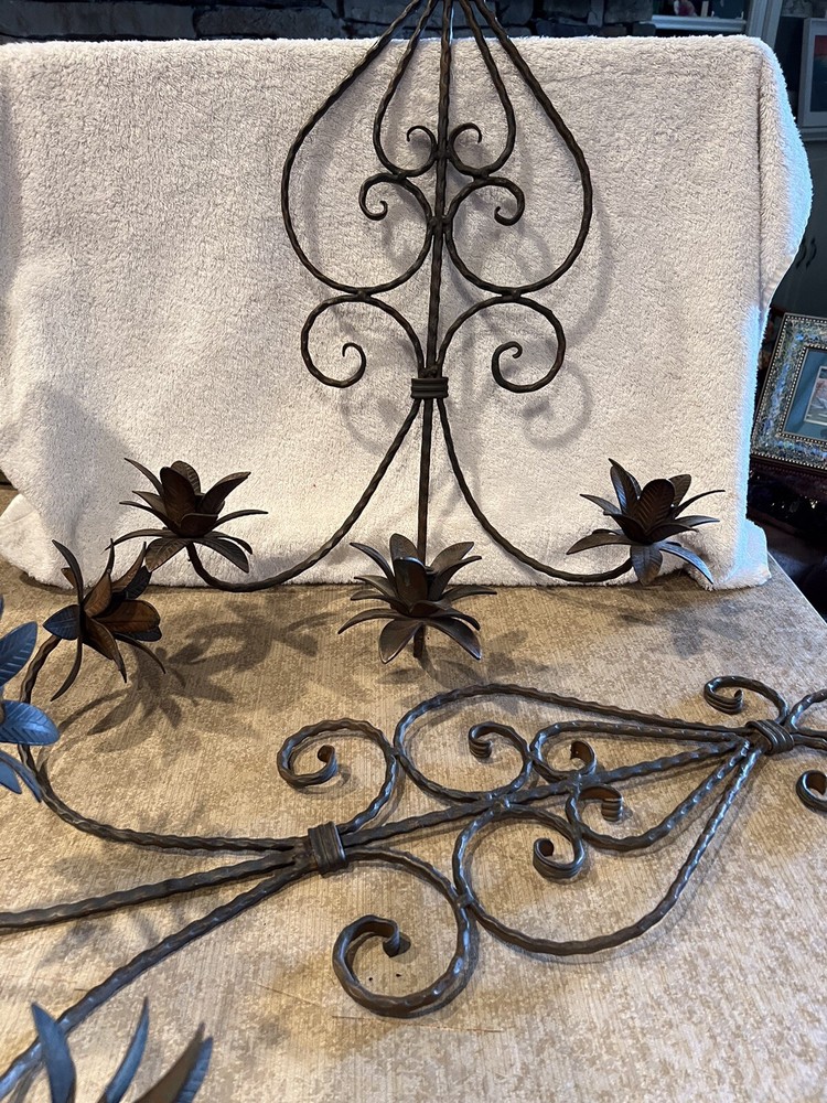 2 Extra Large Brown Wrought Iron/Copper? Candelabra Sconce HEAVY