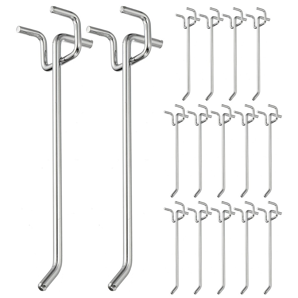 20 Pcs Pegboard Hooks, 5.9" Peg Board Hooks Kit, Silver Tone (1.2mm)