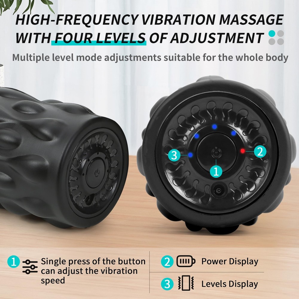 High-Density Vibrating Foam Roller Black with 4 Customizable Speeds for Deep ...