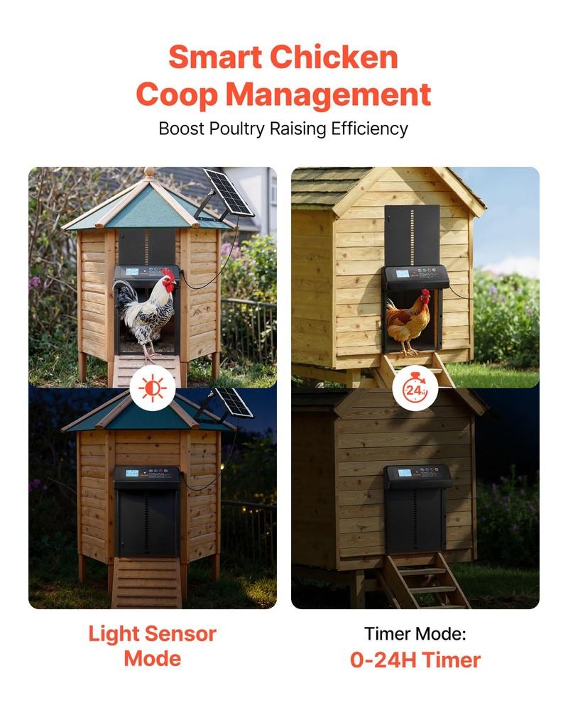 VEVOR DC & Battery Powered Automatic Chicken Coop Door Opener Light Sensor Timer
