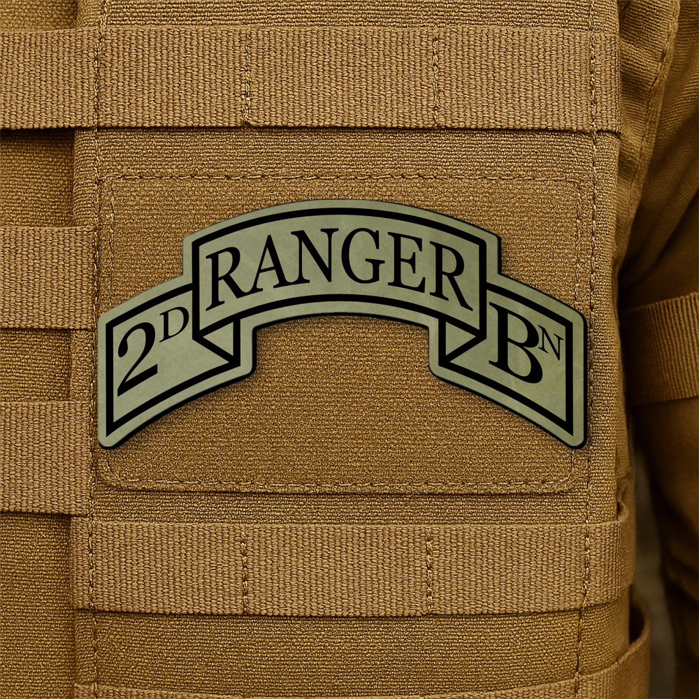 2nd Ranger, 75th Regiment Scroll Engraved Tactical Patch, 3" x 1.5" Hook & Loop