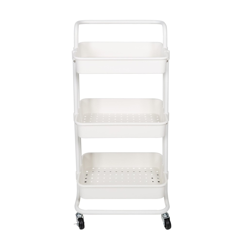 3-Tier Rolling Craft Cart with Handle, White