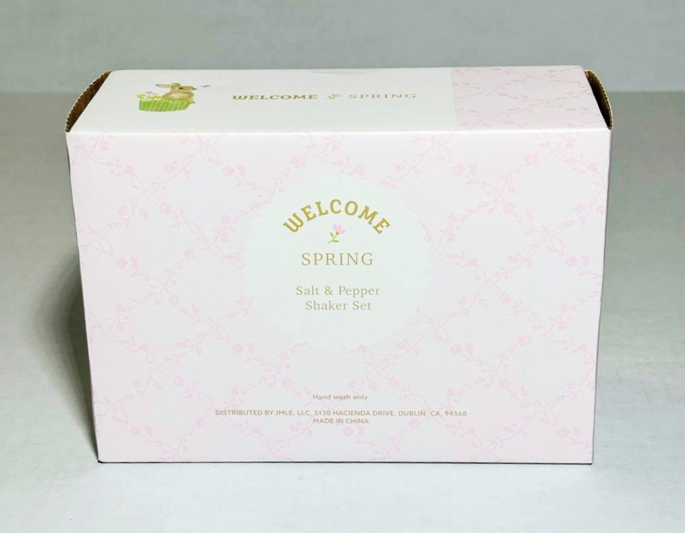 🧁🐰🧂Welcome Spring Ceramic Easter Bunny Ears Cupcake Salt & Pepper Shaker Set