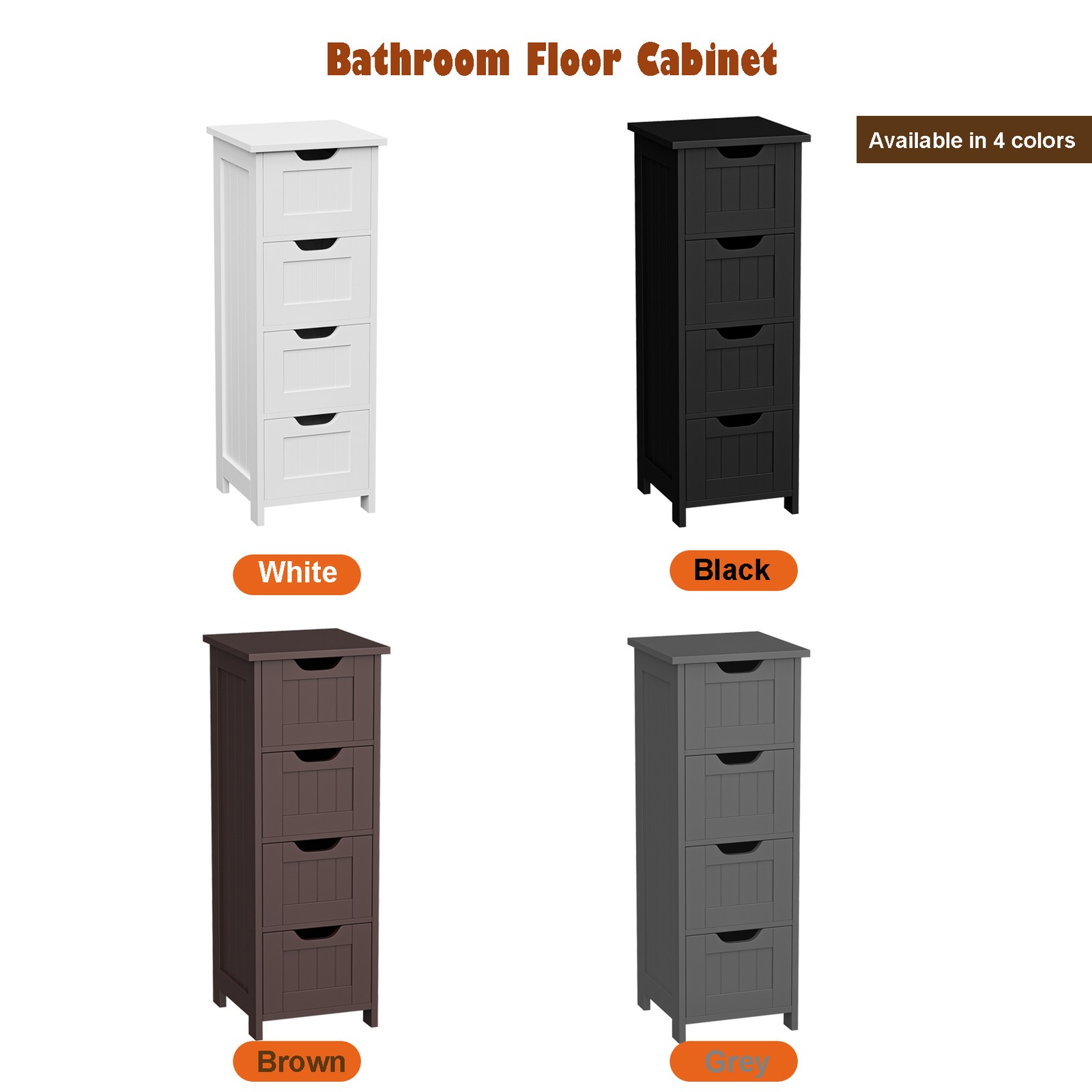 4 Colors Freestanding Small Bathroom Cabinet Side Storage Organizer w/4 Drawers