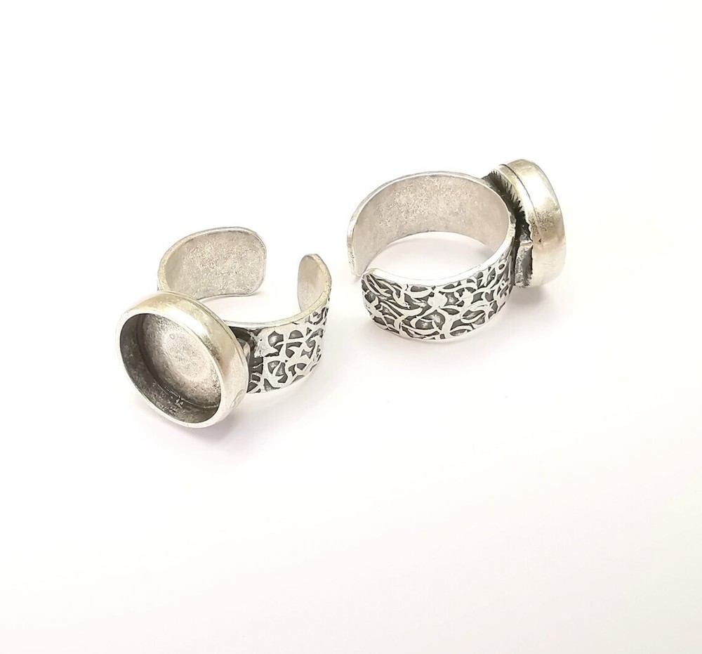 Round Antique Silver Ring Blank Setting, Cabochon Mounting Adjustable Resin Ring