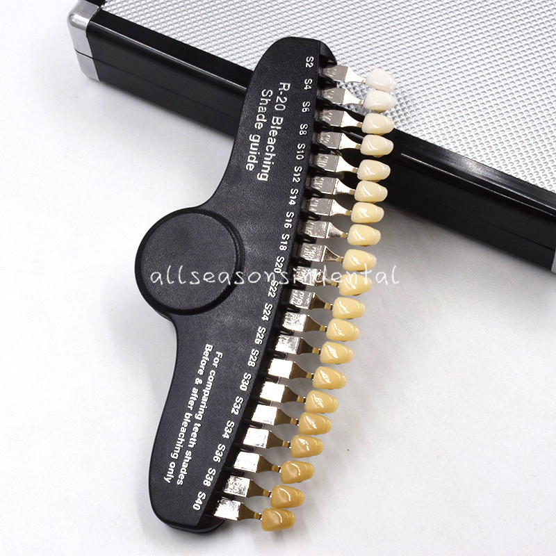 Dental Bleaching Shade Guide Teeth Whitening Comparison Chart 20 Colors+ Mirror