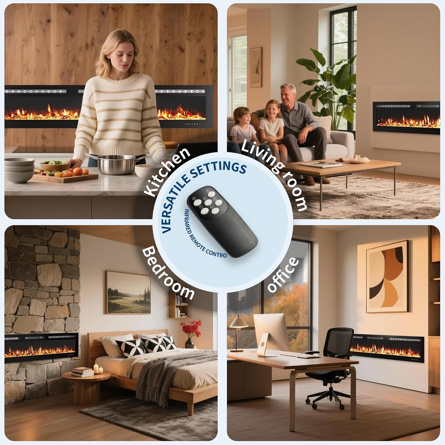 72 Inch Electric Fireplace in-Wall Recessed and Wall Mounted Heater 750W/1500W