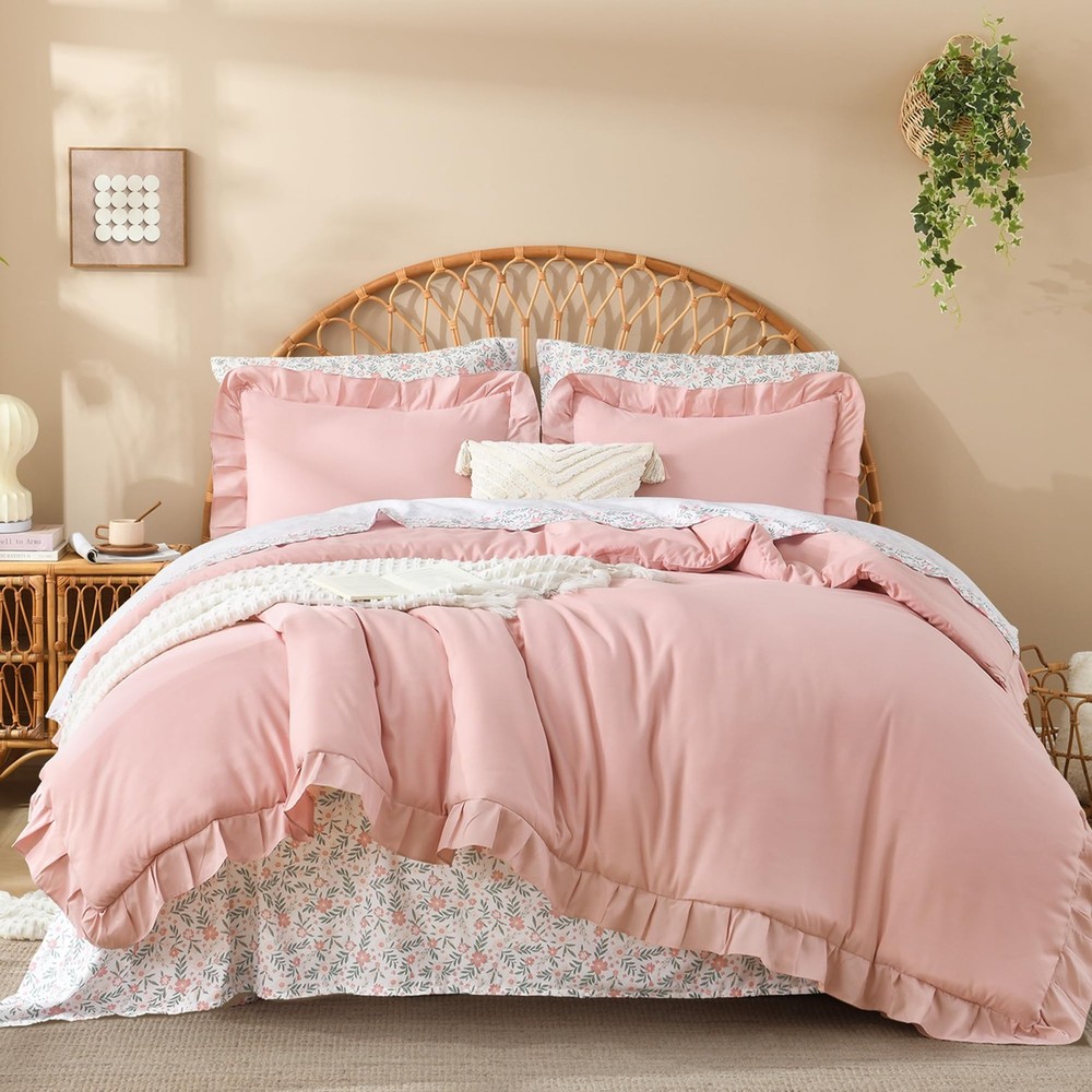 Full Size Comforter Sets - 7 Pieces Ruffle Full(79*90in), Blush