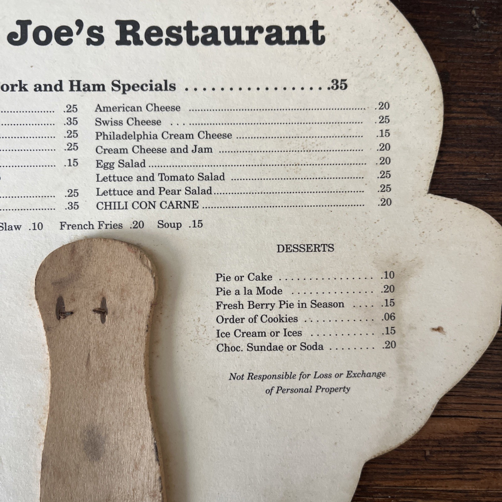 Vintage Smoking Joe’s Restaurant Advertising Menu Hand Fan Mask