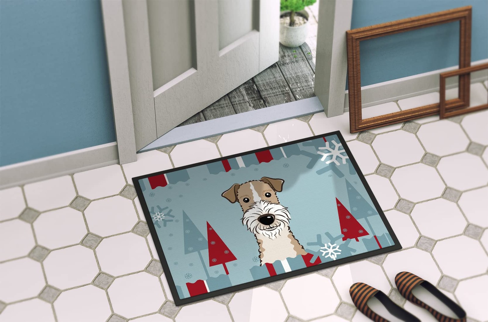 Caroline's Treasures BB1743MAT Winter Holiday Wire Haired Fox Terrier Doormat 18