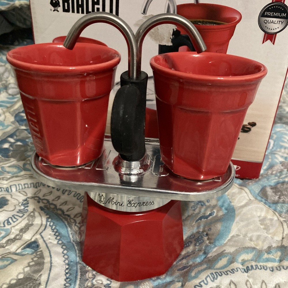 Bialetti Set Mini Express 2 Cups capacity plus 2 Bicchierini - Red ceramic cups