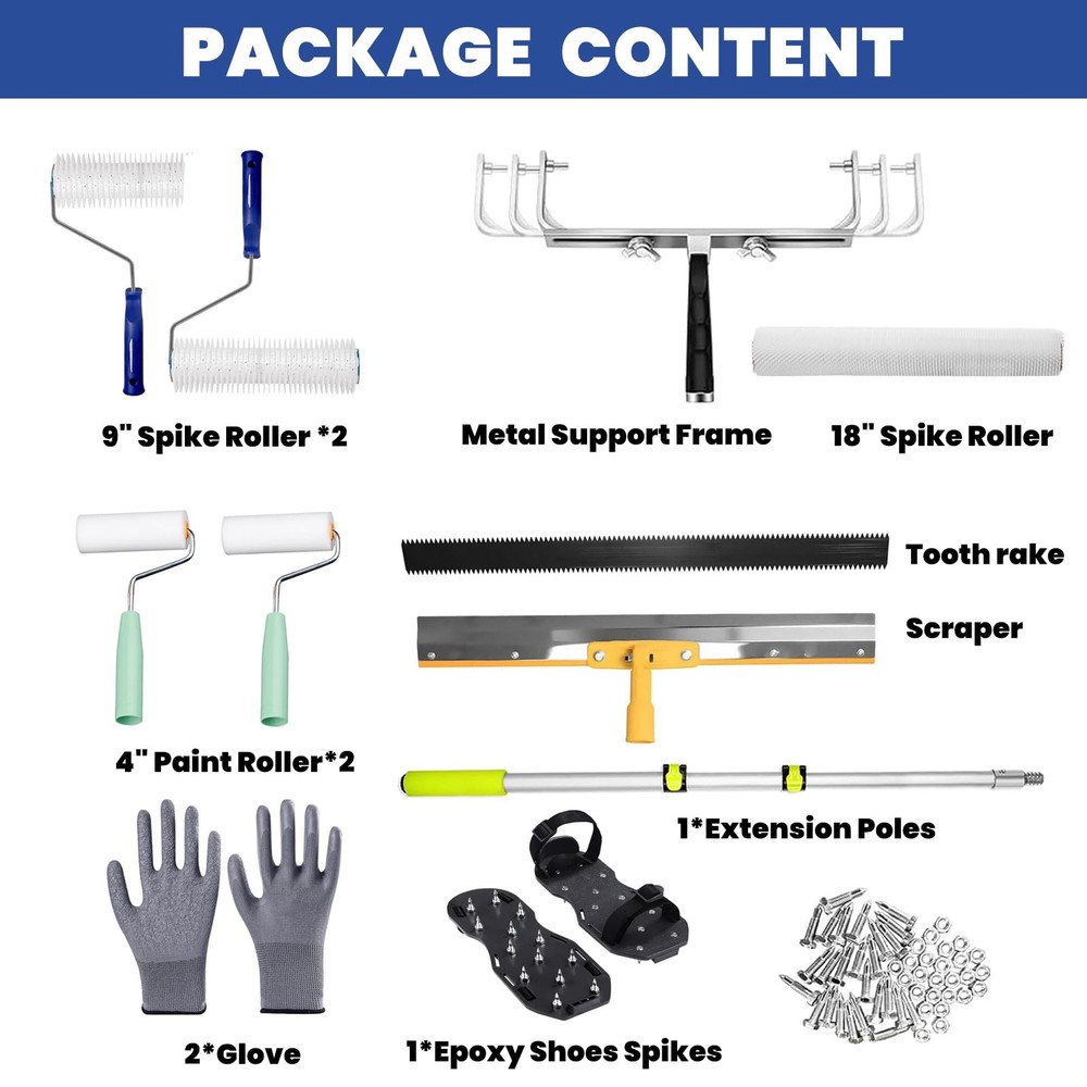 Self-Levelling Cement Tool Kit, Epoxy Floor Kit, Spike Roller for Self Leveli...