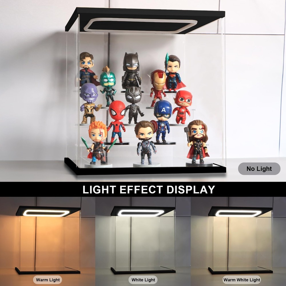 Clear Acrylic Display Case with Light 4 Tier Display Storage Box Assembly Dus...