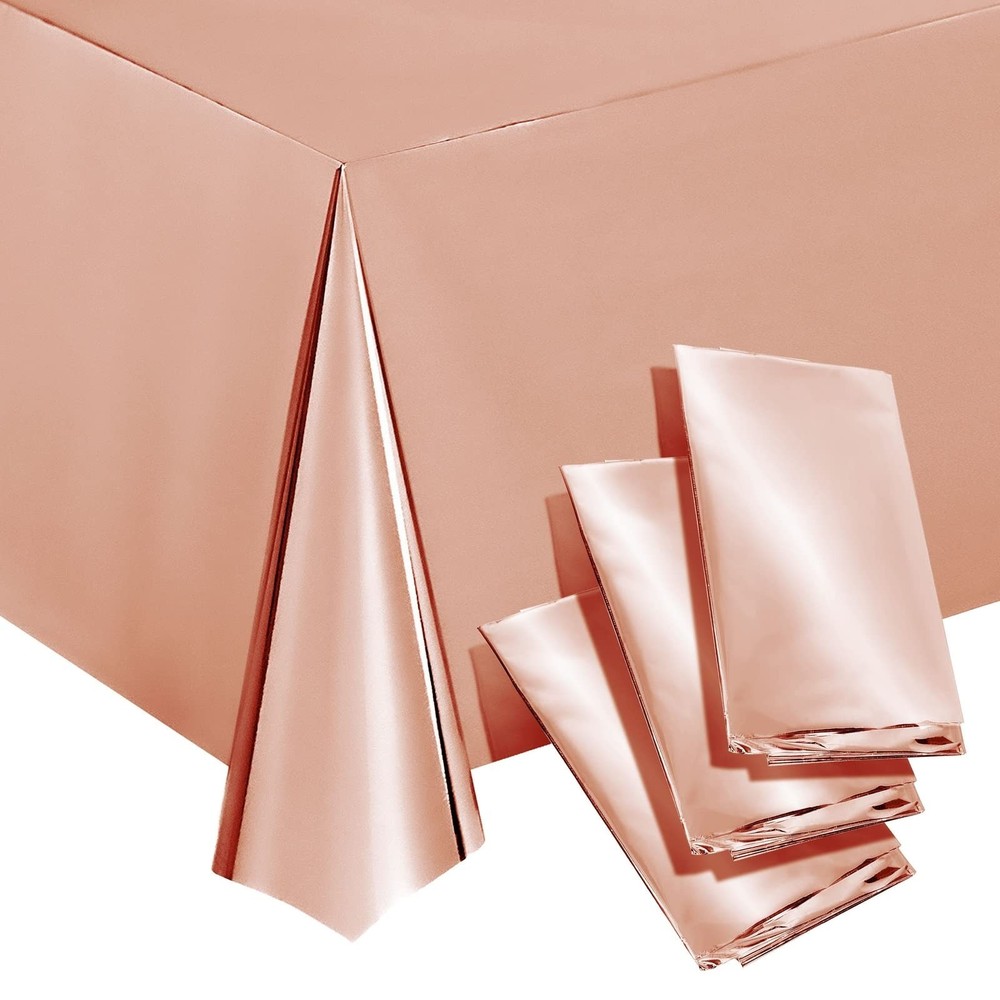 Sparkle and Bash Rose Gold Plastic Rectangular Tablecloth - Easy-Clean Dispos...