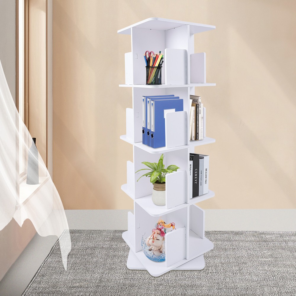 360?? Rotating Bookshelf 4 Tier Standing Bookcase Small Corner Bookcase