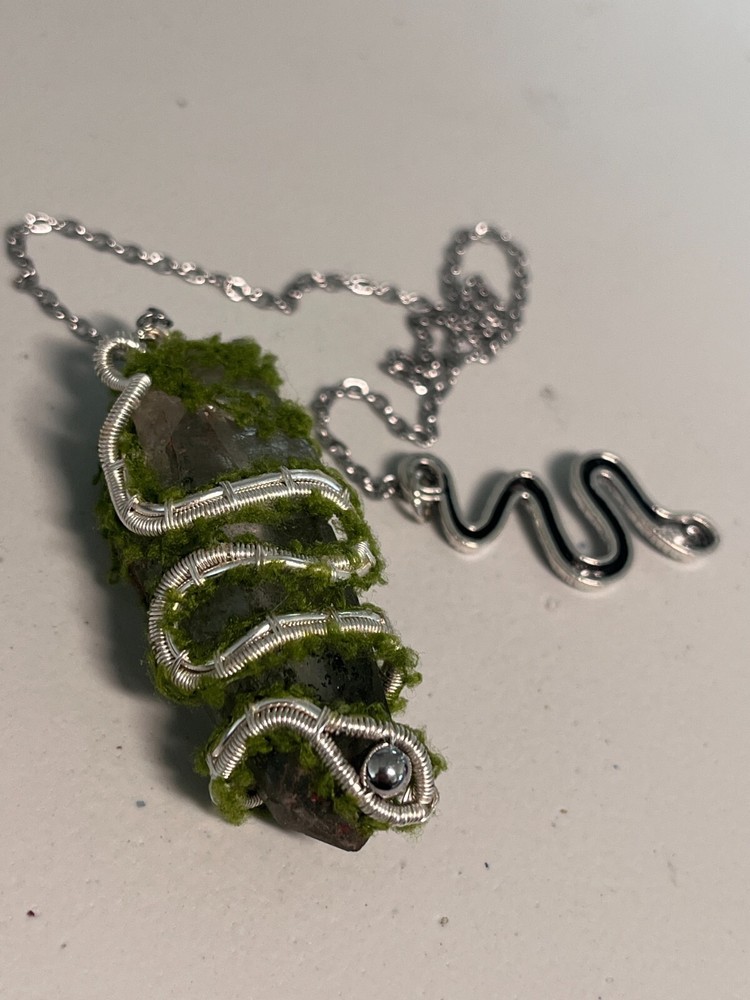 Natural Raw Quartz with Multiple Inclusions Handmade Wire-Wrap Pendant/Pendulum