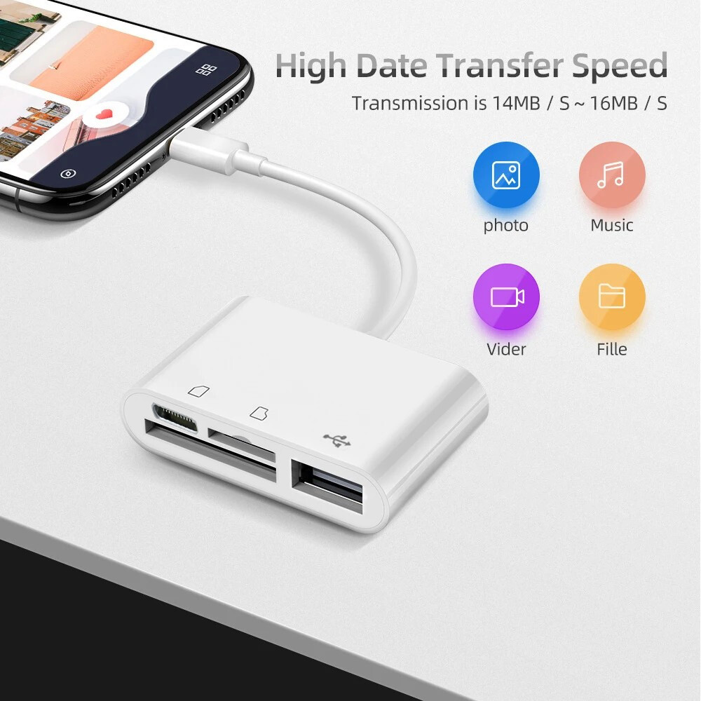 USB to Card Reader Adapter USB Camera Micro SD Memory Slot for iPhone iPad iPod