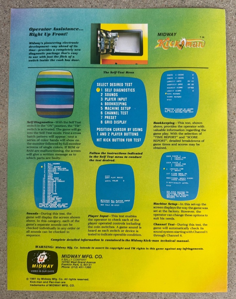 Kick-Man Original Arcade Flyer | 1981 Midway | Excellent Condition