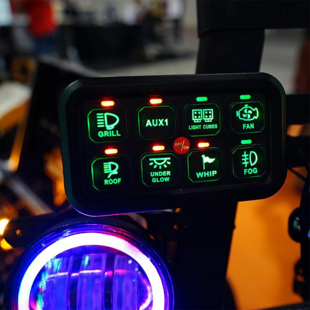 Auxbeam 8 Gang Switch Panel Automatic Dimmable Green LED On-Off Car Truck ATV