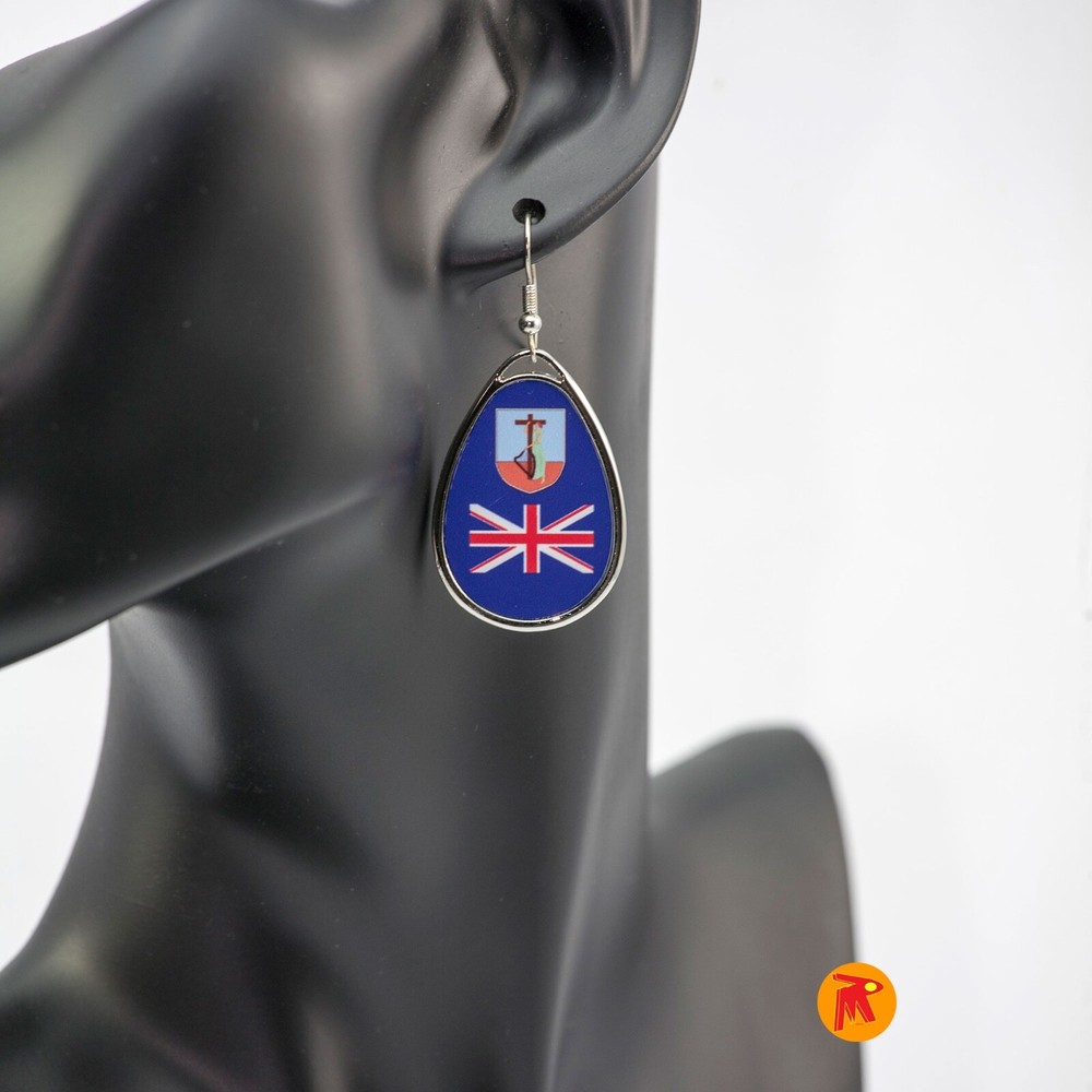 Montserrat Flag Design Stud Teardrop Hanging Earrings